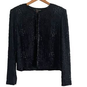 NWT Jennifer Silk Beaded Jacket Small Black
